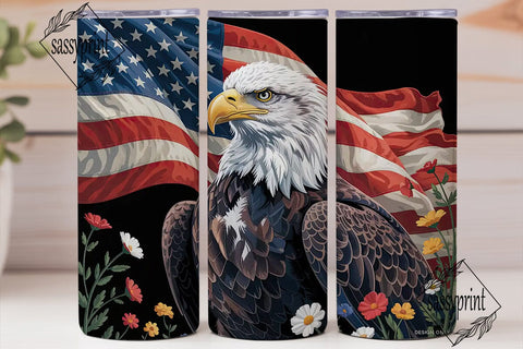 Patriotic Bald Eagle 20oz Tumbler Wrap Sublimation sassyprint 