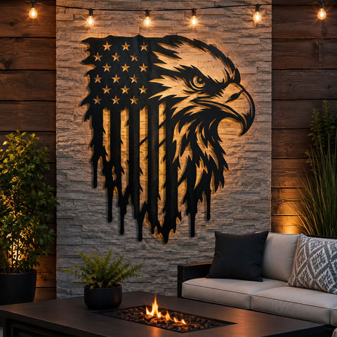 Patriotic Bald Eagle American Flag Laser SVG | Distressed Flag Dxf | Metal Wall Art Cut File | Plasma CNC Laser Cut Design, Eagle Wall Decor SVG HappyDesignStudio 