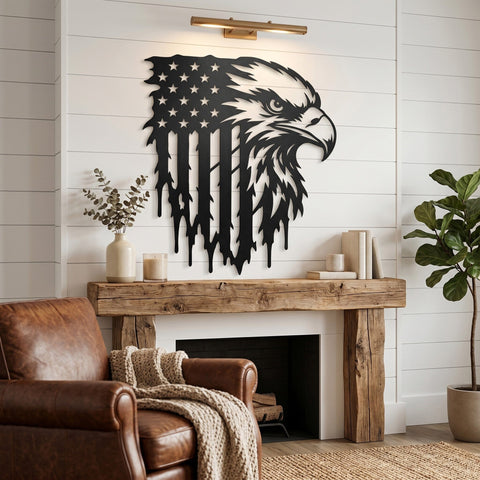 Patriotic Bald Eagle American Flag Laser SVG | Distressed Flag Dxf | Metal Wall Art Cut File | Plasma CNC Laser Cut Design, Eagle Wall Decor SVG HappyDesignStudio 