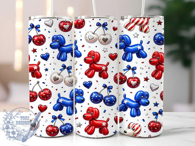 Patriotic Balloon Dogs 20oz Tumbler, Patriotic Theme, Balloon Dogs, USA Style, Fourth of July, Festive Design, Skinny Tumbler, Sublimation PNG Sublimation ToriDesigns 
