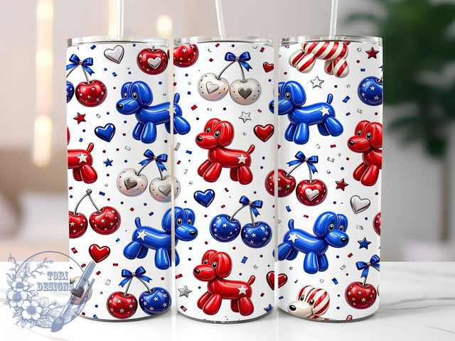 Patriotic Balloon Dogs 20oz Tumbler, Patriotic Theme, Balloon Dogs, USA Style, Fourth of July, Festive Design, Skinny Tumbler, Sublimation PNG Sublimation ToriDesigns 