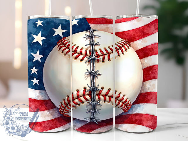 Patriotic Baseball Fan 20oz Tumbler, American Sports Drinkware, 20oz Sublimation, Baseball Fan Gift, Patriotic Tumbler, Sporty Drinkware, Unique Baseball Design Sublimation ToriDesigns 