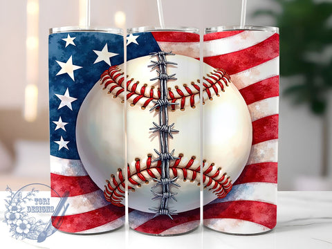 Patriotic Baseball Fan 20oz Tumbler, American Sports Drinkware, 20oz Sublimation, Baseball Fan Gift, Patriotic Tumbler, Sporty Drinkware, Unique Baseball Design Sublimation ToriDesigns 