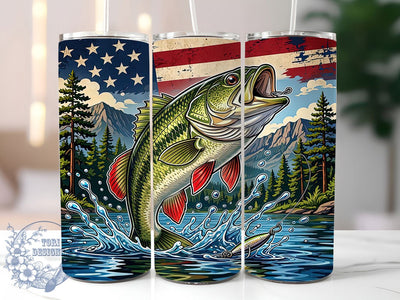 Patriotic Bass Fishing 20oz Tumbler, Bass Motif, Fishing Accent, Patriotic Theme, Americana Design, Outdoor Flair, Sublimation Wrap, 20oz Tumbler Sublimation ToriDesigns 