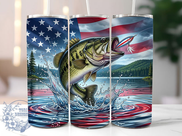 Patriotic Bass Fishing 20oz Tumbler, Patriotic Bass, Bass Fishing, Fishing Tumbler, 20oz Tumbler, American Flag, Fisherman Gift, Tumbler Wrap Sublimation ToriDesigns 