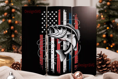 Patriotic Bass Fishing 20oz Tumbler Wrap Sublimation DesignSVG 