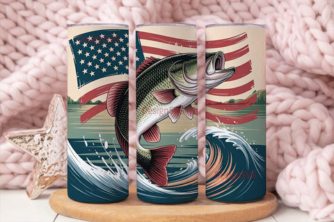Patriotic Bass Fishing 20oz Tumbler Wrap Sublimation DesignSVG 