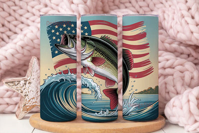 Patriotic Bass Fishing 20oz Tumbler Wrap Sublimation DesignSVG 