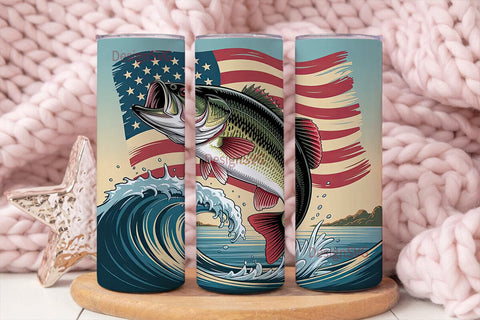 Patriotic Bass Fishing 20oz Tumbler Wrap Sublimation DesignSVG 
