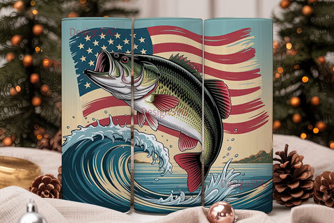 Patriotic Bass Fishing 20oz Tumbler Wrap Sublimation DesignSVG 