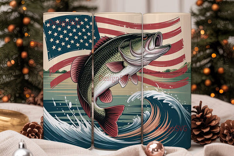 Patriotic Bass Fishing 20oz Tumbler Wrap Sublimation DesignSVG 