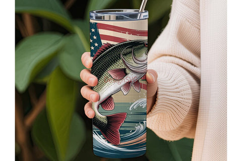 Patriotic Bass Fishing 20oz Tumbler Wrap Sublimation DesignSVG 