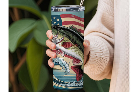 Patriotic Bass Fishing 20oz Tumbler Wrap Sublimation DesignSVG 