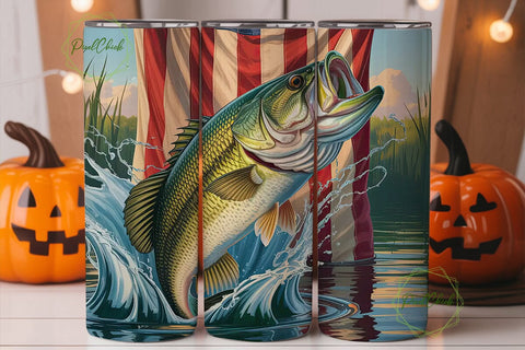 Patriotic Bass Fishing 20oz Tumbler Wrap Sublimation PixelChick 