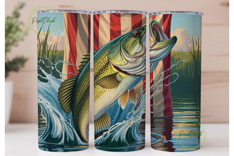 Patriotic Bass Fishing 20oz Tumbler Wrap Sublimation PixelChick 