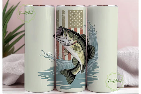 Patriotic Bass Fishing 20oz Tumbler Wrap Sublimation PixelChick 