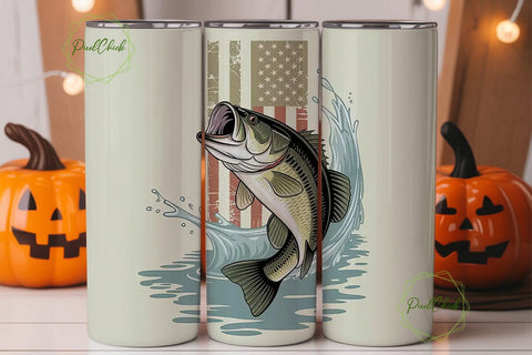 Patriotic Bass Fishing 20oz Tumbler Wrap Sublimation PixelChick 