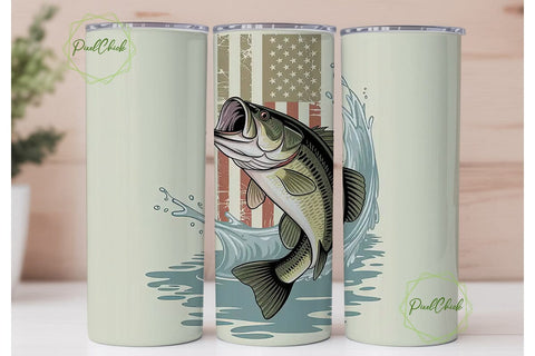 Patriotic Bass Fishing 20oz Tumbler Wrap Sublimation PixelChick 
