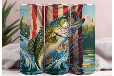 Patriotic Bass Fishing 20oz Tumbler Wrap Sublimation PixelChick 