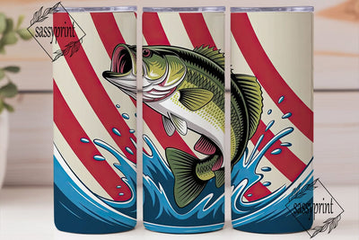 Patriotic Bass Fishing 20oz Tumbler Wrap Sublimation sassyprint 