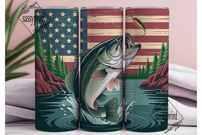 Patriotic Bass Fishing 20oz Tumbler Wrap Sublimation sassyprint 