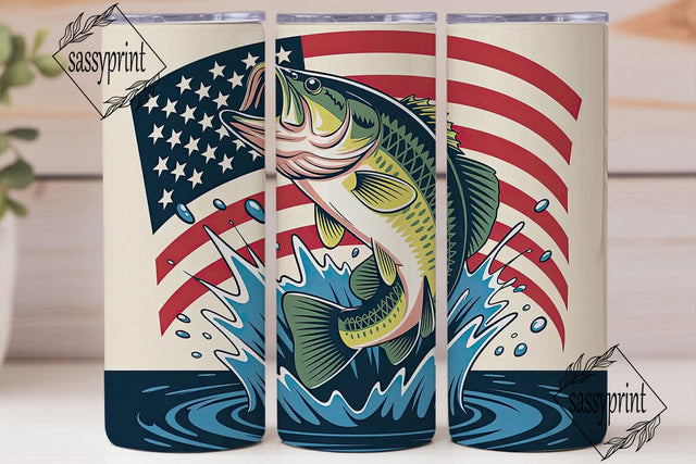 Patriotic Bass Fishing 20oz Tumbler Wrap Sublimation sassyprint 