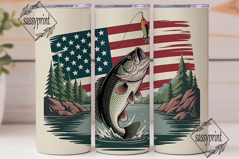 Patriotic Bass Fishing 20oz Tumbler Wrap Sublimation sassyprint 