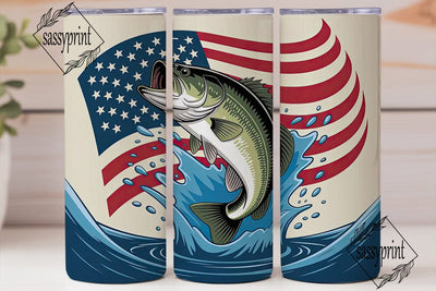 Patriotic Bass Fishing 20oz Tumbler Wrap Sublimation sassyprint 