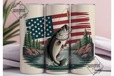 Patriotic Bass Fishing 20oz Tumbler Wrap Sublimation sassyprint 