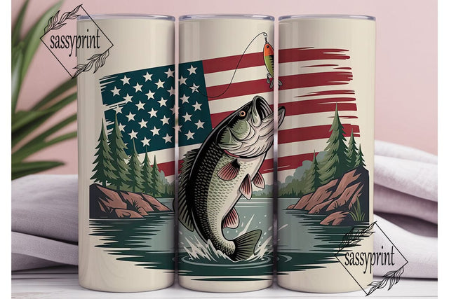 Patriotic Bass Fishing 20oz Tumbler Wrap Sublimation sassyprint 
