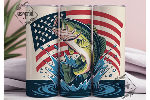 Patriotic Bass Fishing 20oz Tumbler Wrap Sublimation sassyprint 
