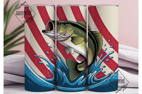 Patriotic Bass Fishing 20oz Tumbler Wrap Sublimation sassyprint 