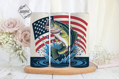 Patriotic Bass Fishing 20oz Tumbler Wrap Sublimation sassyprint 