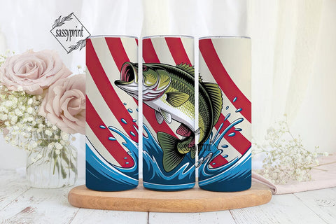 Patriotic Bass Fishing 20oz Tumbler Wrap Sublimation sassyprint 
