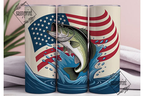 Patriotic Bass Fishing 20oz Tumbler Wrap Sublimation sassyprint 