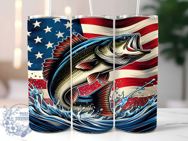 Patriotic Bass Fishing American Flag Tumbler, American Flag Tumbler, Patriotic Fishing Tumbler, 20oz Tumbler Sublimation, USA Fisherman Tumbler, Digital Tumbler Wrap, Outdoor Sports Tumbler Sublimation ToriDesigns 