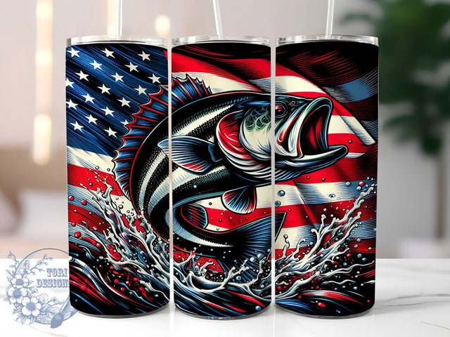Patriotic Bass Fishing American Flag Tumbler, American Flag Tumbler, Patriotic Fishing Tumbler, 20oz Tumbler Sublimation, USA Fisherman Tumbler, Digital Tumbler Wrap, Outdoor Sports Tumbler Sublimation ToriDesigns 