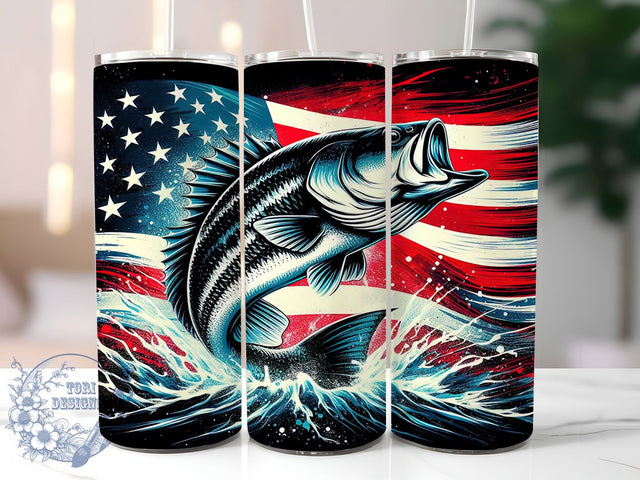 Patriotic Bass Fishing American Flag Tumbler, American Flag Tumbler, Patriotic Fishing Tumbler, 20oz Tumbler Sublimation, USA Fisherman Tumbler, Digital Tumbler Wrap, Outdoor Sports Tumbler Sublimation ToriDesigns 