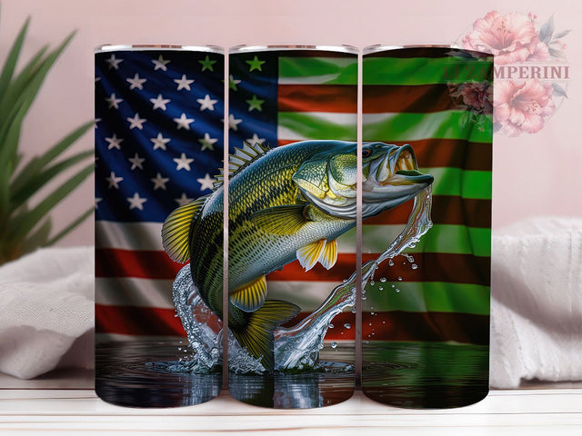 Patriotic Bass Fishing Tumbler, Largemouth Bass, Camo Flag Art, Fishing Tumbler, 20Oz Wrap Design, Outdoor Sublimation, Patriotic Fishing Design Sublimation Li Zamperini 