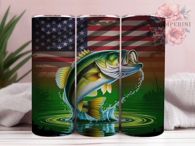 Patriotic Bass Fishing Tumbler, Largemouth Bass, Camo Flag Art, Fishing Tumbler, 20Oz Wrap Design, Outdoor Sublimation, Patriotic Fishing Design Sublimation Li Zamperini 