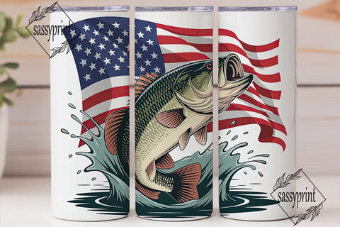 Patriotic Bass Fishing Tumbler Wrap Sublimation sassyprint 