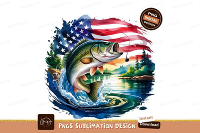 Patriotic Bass Fishing Watercolor Sublimation Design Sublimation Designangry 