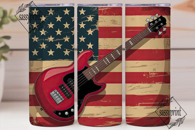 Patriotic Bass Guitar 20oz Tumbler Wrap Sublimation sassyprint 