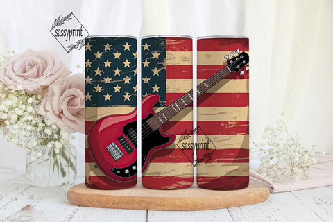 Patriotic Bass Guitar 20oz Tumbler Wrap Sublimation sassyprint 
