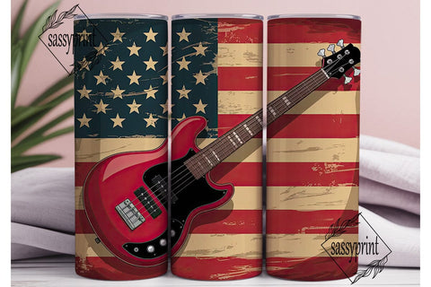 Patriotic Bass Guitar 20oz Tumbler Wrap Sublimation sassyprint 