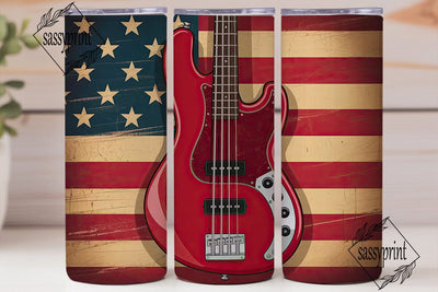 Patriotic Bass Guitar 20oz Tumbler Wrap Sublimation sassyprint 