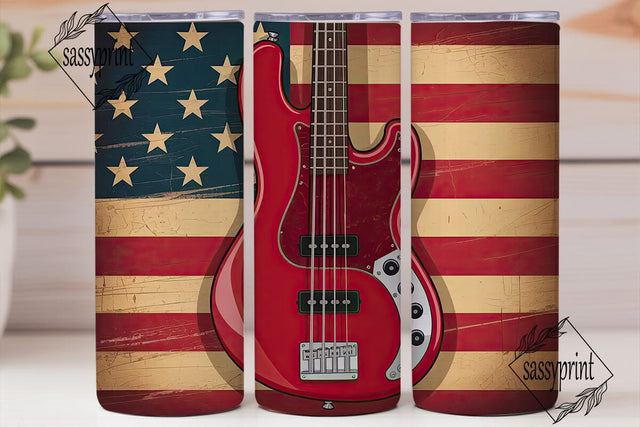 Patriotic Bass Guitar 20oz Tumbler Wrap Sublimation sassyprint 