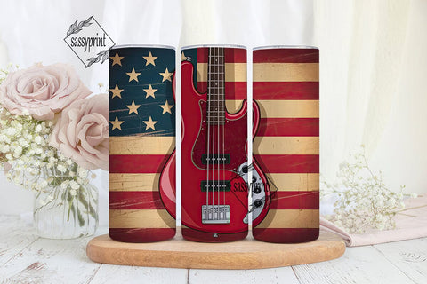 Patriotic Bass Guitar 20oz Tumbler Wrap Sublimation sassyprint 