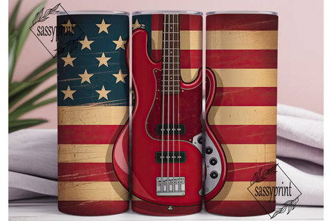Patriotic Bass Guitar 20oz Tumbler Wrap Sublimation sassyprint 