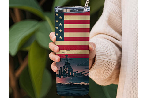 Patriotic Battleship 20oz Tumbler Wrap Sublimation DesignSVG 